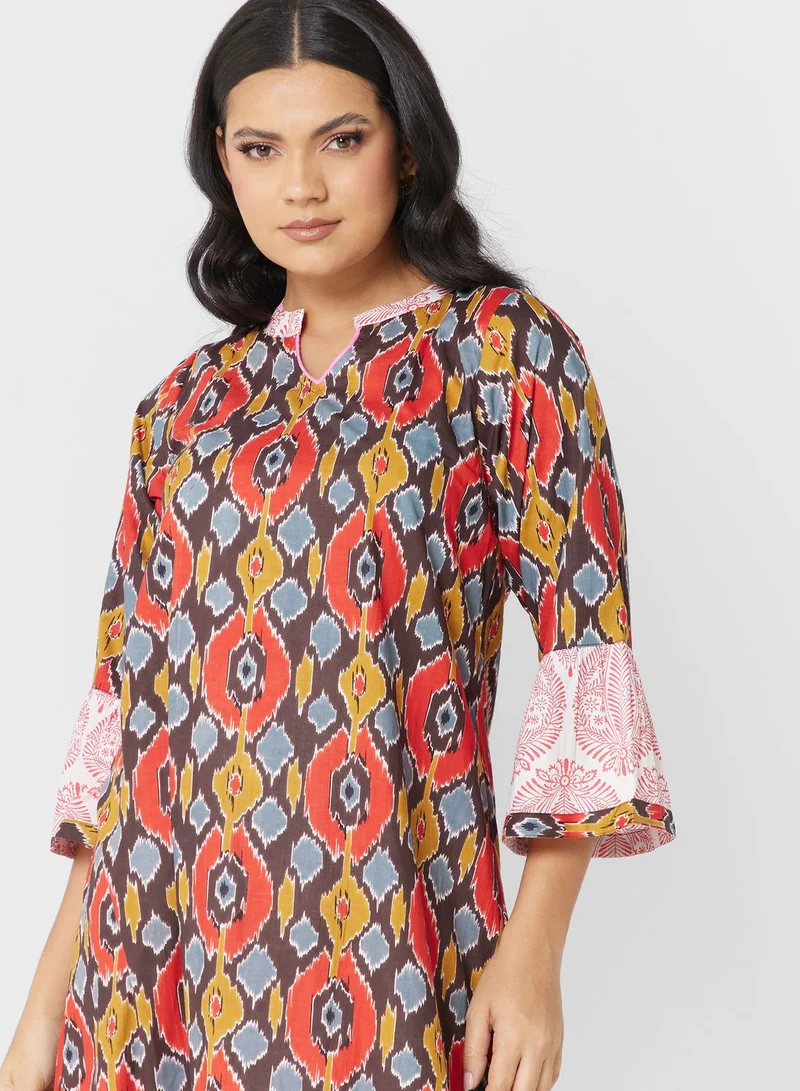 ARABIAN CLOSET Flared Sleeve Printed Jalabiya