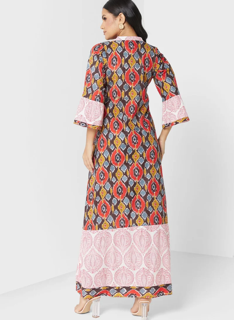 ARABIAN CLOSET Flared Sleeve Printed Jalabiya