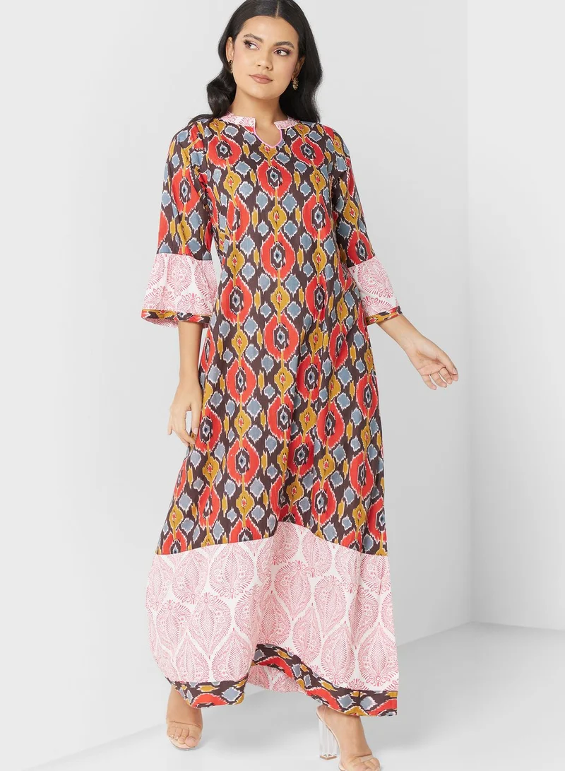 ARABIAN CLOSET Flared Sleeve Printed Jalabiya