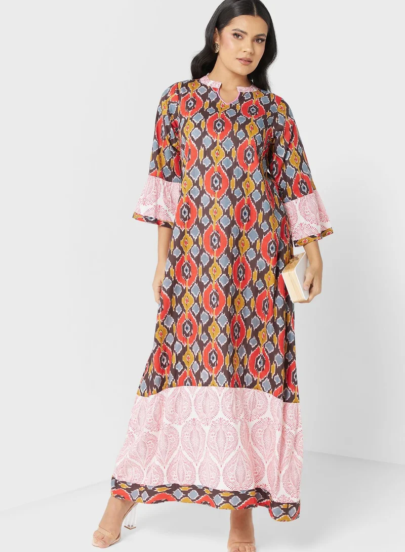 ARABIAN CLOSET Flared Sleeve Printed Jalabiya