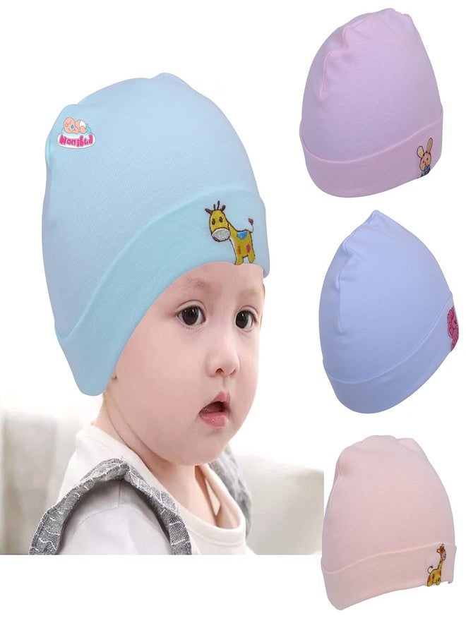 Nonibud Kid's Cotton Cap (Pack Of 3) (NB-1102_Multicolor_0 Months-6 Months) - Image 1