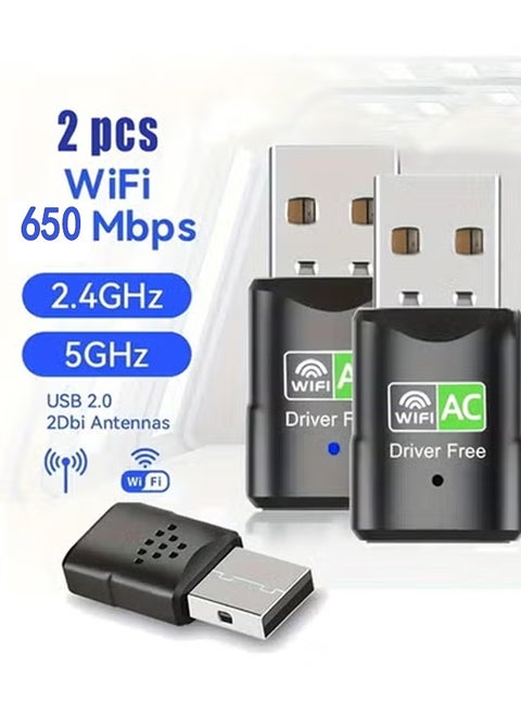 2PCS USB WiFi Bluetooth Adapter for Desktop PC 650Mbps Dual Band 2.4G Wireless WiFi Adapter for PC, Laptop, Compatible with XP/Win7/8/8.1/10/11 System
