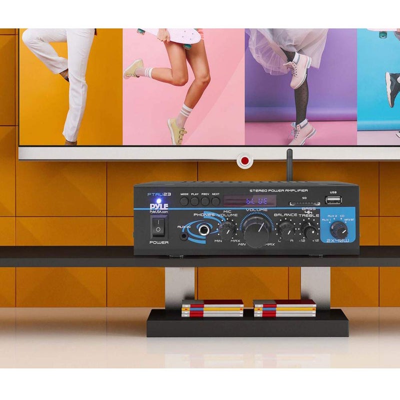 Pyle Home Audio Bluetooth Power Amplifier System - 2X40W Mini Dual Channel Mixer Sound Stereo Receiver Box with RCA, USB, AUX, Headphone, Mic Input, Theater, Home Entertainment, Studio Use, PTAU23 - Image 4