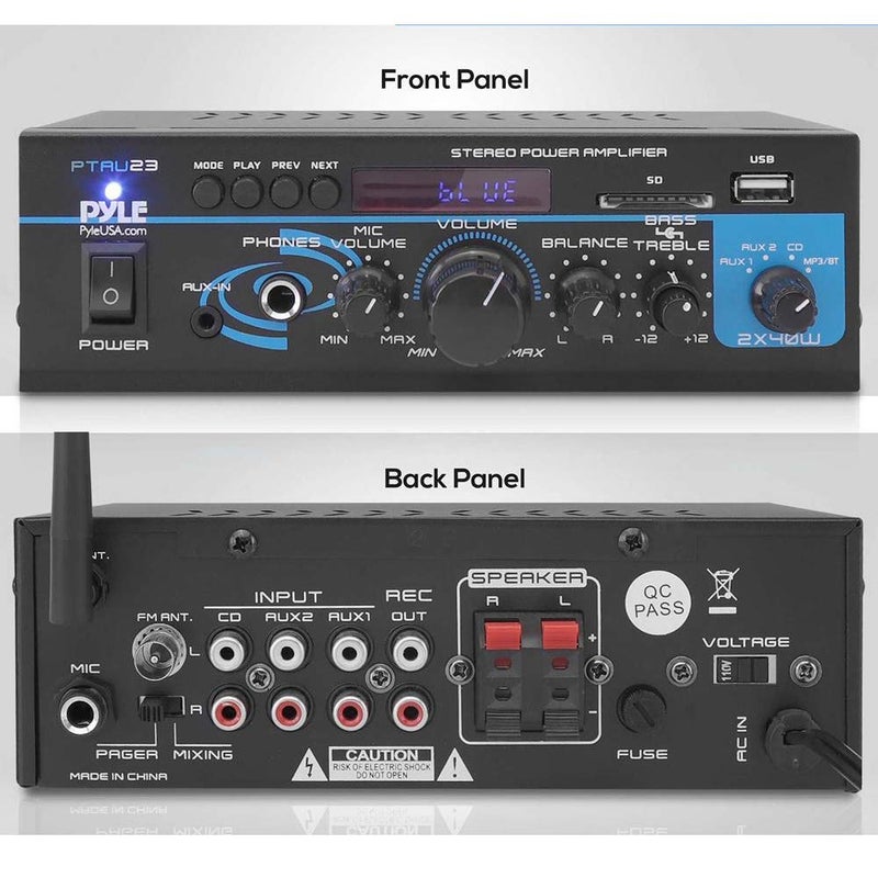 Pyle Home Audio Bluetooth Power Amplifier System - 2X40W Mini Dual Channel Mixer Sound Stereo Receiver Box with RCA, USB, AUX, Headphone, Mic Input, Theater, Home Entertainment, Studio Use, PTAU23 - Image 3