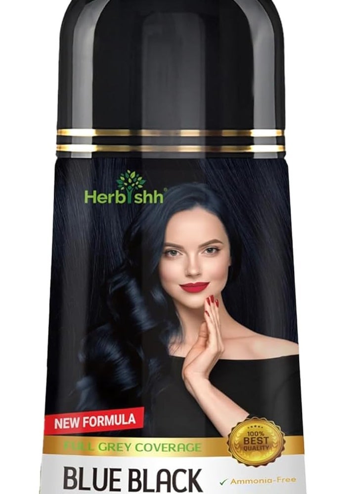 Herbishh Blue Black Hair Color Shampoo - 500ml, Ammonia-Free, 3-in-1 Formula for Men & Women - Image 1