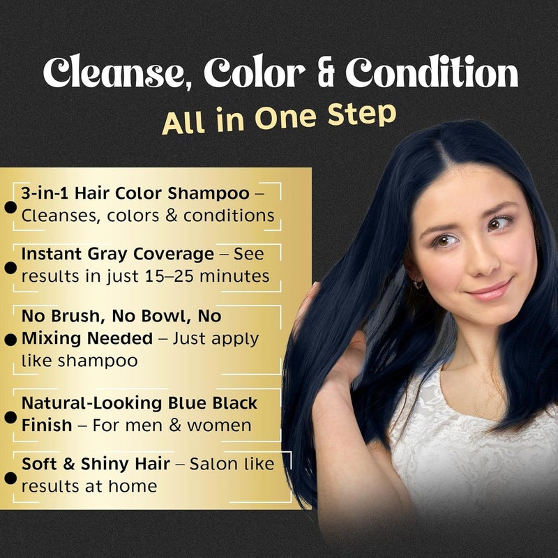 Herbishh Blue Black Hair Color Shampoo - 500ml, Ammonia-Free, 3-in-1 Formula for Men & Women - Image 3