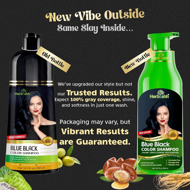 Herbishh Blue Black Hair Color Shampoo - 500ml, Ammonia-Free, 3-in-1 Formula for Men & Women - Image 2