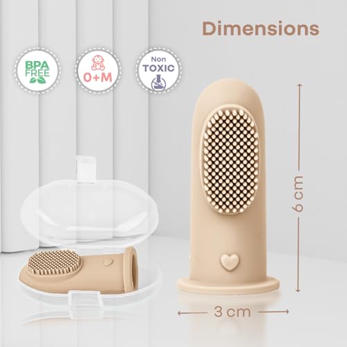 R for Rabbit Tiny Smiles Gummy Finger Toothbrush for Babies | BPA-Free Silicone 2 in 1 Brush & Tongue Cleaner with Storage Case | Oral Care for 0+ Months | Safe & Travel-Friendly (Beige) - Image 5