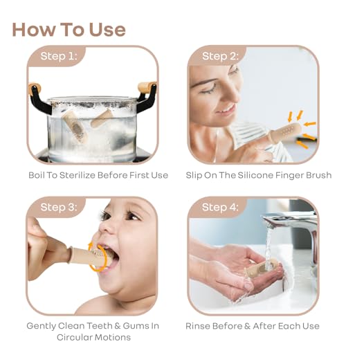 R for Rabbit Tiny Smiles Gummy Finger Toothbrush for Babies | BPA-Free Silicone 2 in 1 Brush & Tongue Cleaner with Storage Case | Oral Care for 0+ Months | Safe & Travel-Friendly (Beige) - Image 3