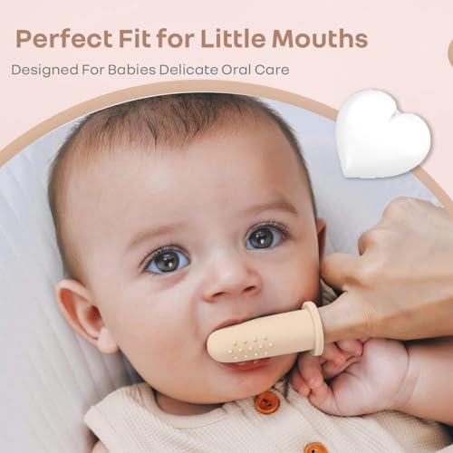 R for Rabbit Tiny Smiles Gummy Finger Toothbrush for Babies | BPA-Free Silicone 2 in 1 Brush & Tongue Cleaner with Storage Case | Oral Care for 0+ Months | Safe & Travel-Friendly (Beige) - Image 4