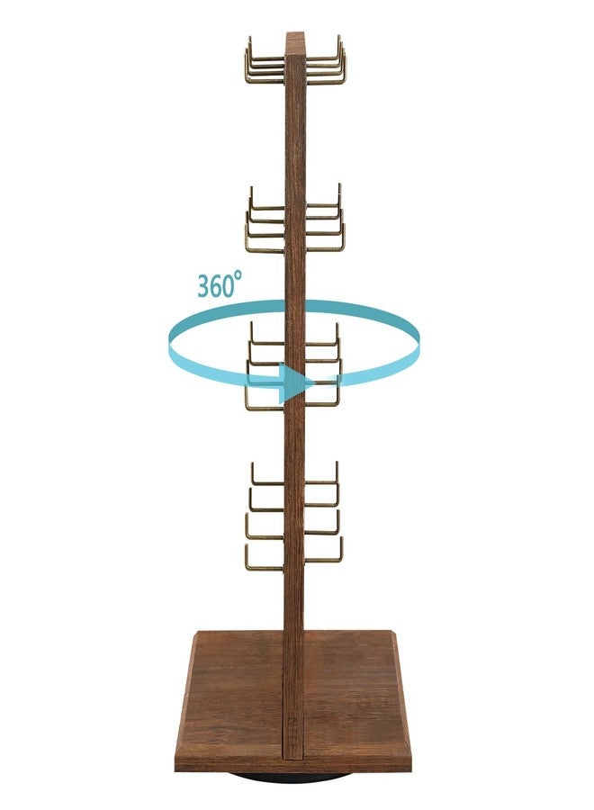 MOOCA Wooden Rotating Two-Sided Jewelry Display Stand, Rotating Organizer with 32 Long Hooks for Store, Keychain Earring Display, Brown color, 9.1W x 7.5 D x 17.1 H in - Image 5