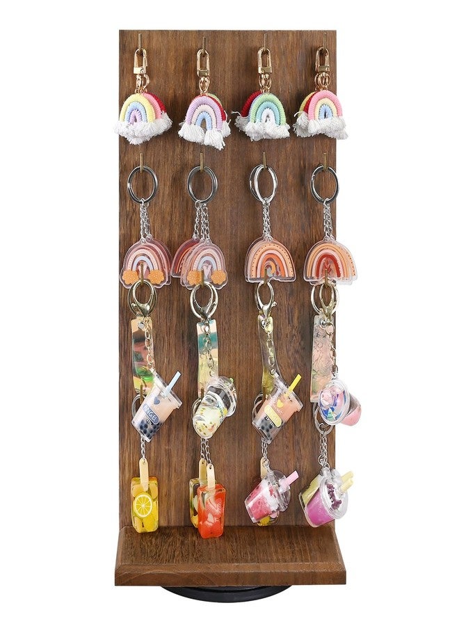 MOOCA Wooden Rotating Two-Sided Jewelry Display Stand, Rotating Organizer with 32 Long Hooks for Store, Keychain Earring Display, Brown color, 9.1W x 7.5 D x 17.1 H in - Image 3