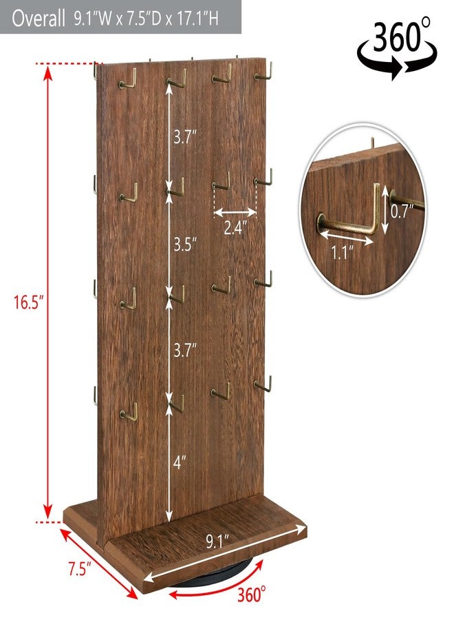 MOOCA Wooden Rotating Two-Sided Jewelry Display Stand, Rotating Organizer with 32 Long Hooks for Store, Keychain Earring Display, Brown color, 9.1W x 7.5 D x 17.1 H in - Image 2