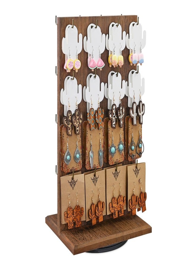 MOOCA Wooden Rotating Two-Sided Jewelry Display Stand, Rotating Organizer with 32 Long Hooks for Store, Keychain Earring Display, Brown color, 9.1W x 7.5 D x 17.1 H in - Image 1