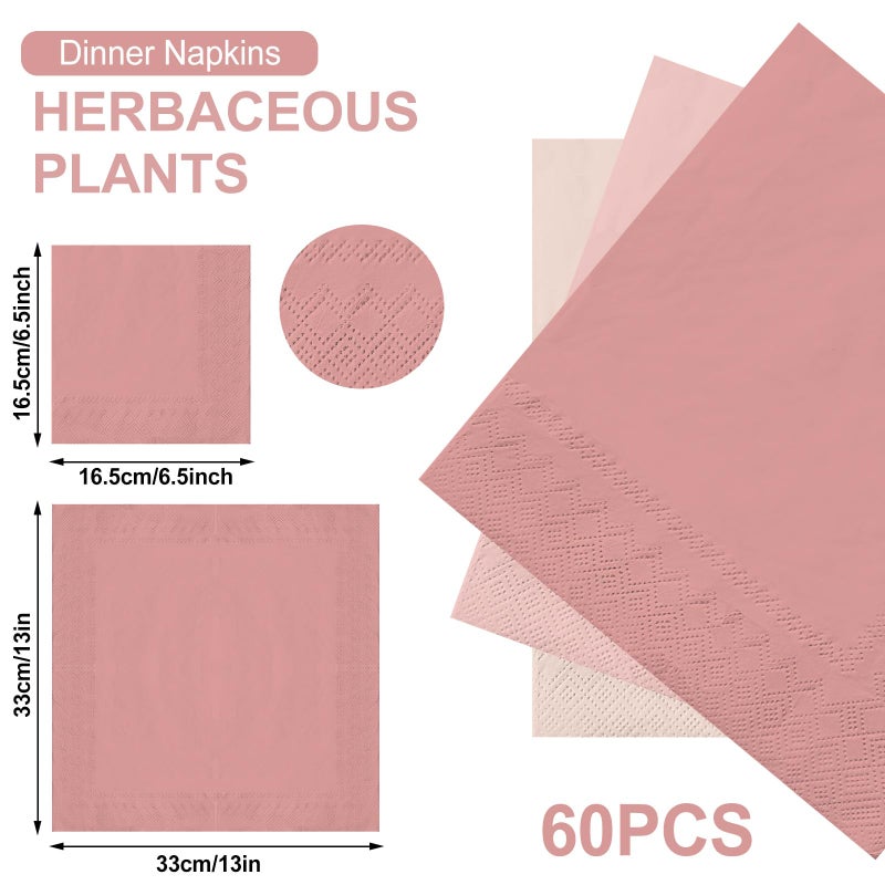 Whaline Peach Pink Napkins 6.5 x 6.5 Inch 3 Colors Dinner Napkins Pink Theme Disposable Paper Napkins Luncheon Napkins for Party Celebration Gathering Table Decorations  60 Pack - Image 2