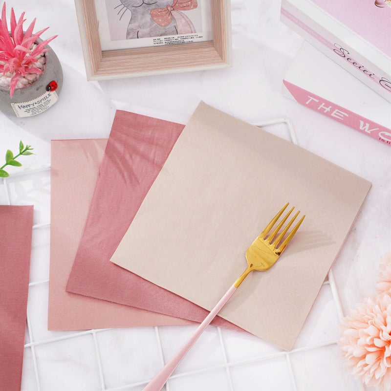 Whaline Peach Pink Napkins 6.5 x 6.5 Inch 3 Colors Dinner Napkins Pink Theme Disposable Paper Napkins Luncheon Napkins for Party Celebration Gathering Table Decorations  60 Pack - Image 5