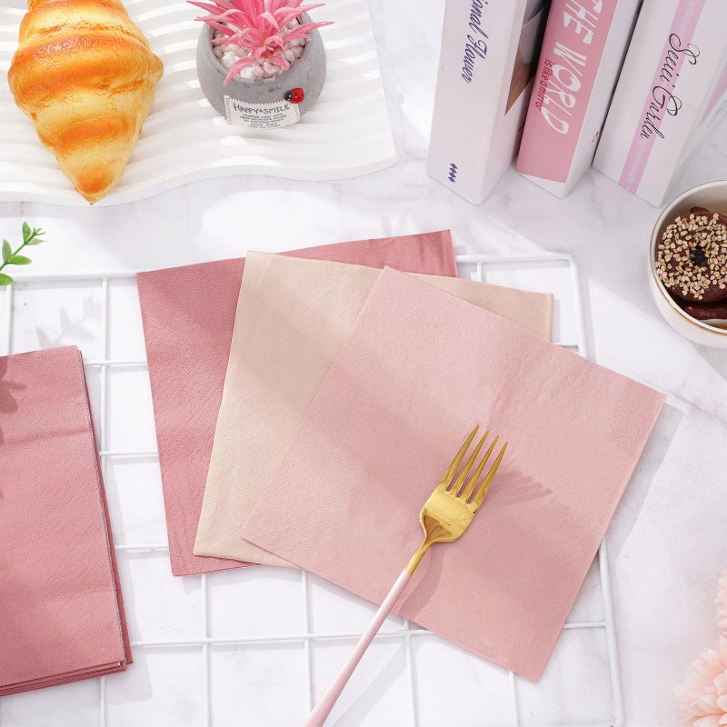 Whaline Peach Pink Napkins 6.5 x 6.5 Inch 3 Colors Dinner Napkins Pink Theme Disposable Paper Napkins Luncheon Napkins for Party Celebration Gathering Table Decorations  60 Pack - Image 3