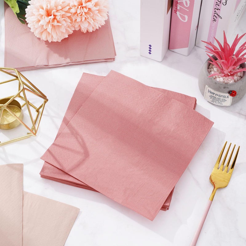 Whaline Peach Pink Napkins 6.5 x 6.5 Inch 3 Colors Dinner Napkins Pink Theme Disposable Paper Napkins Luncheon Napkins for Party Celebration Gathering Table Decorations  60 Pack - Image 4