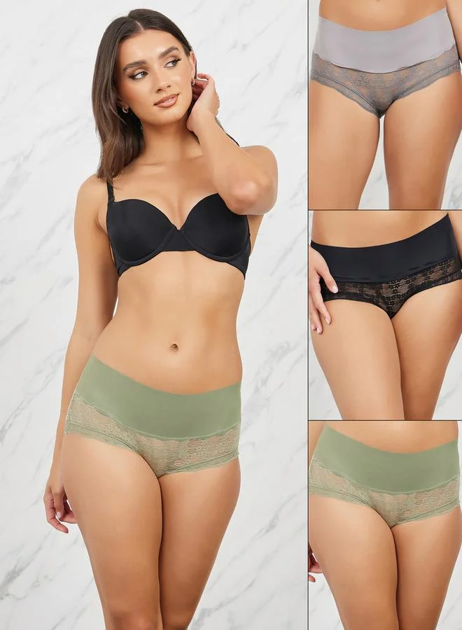 ستايلي Pack of 3 - Wide Waistband Scalloped Lace Brief