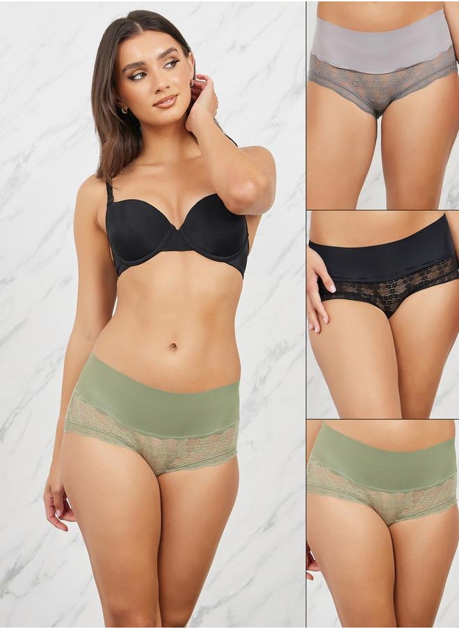 Styli - Pack of 3 - Wide Waistband Scalloped Lace Brief - Image 1