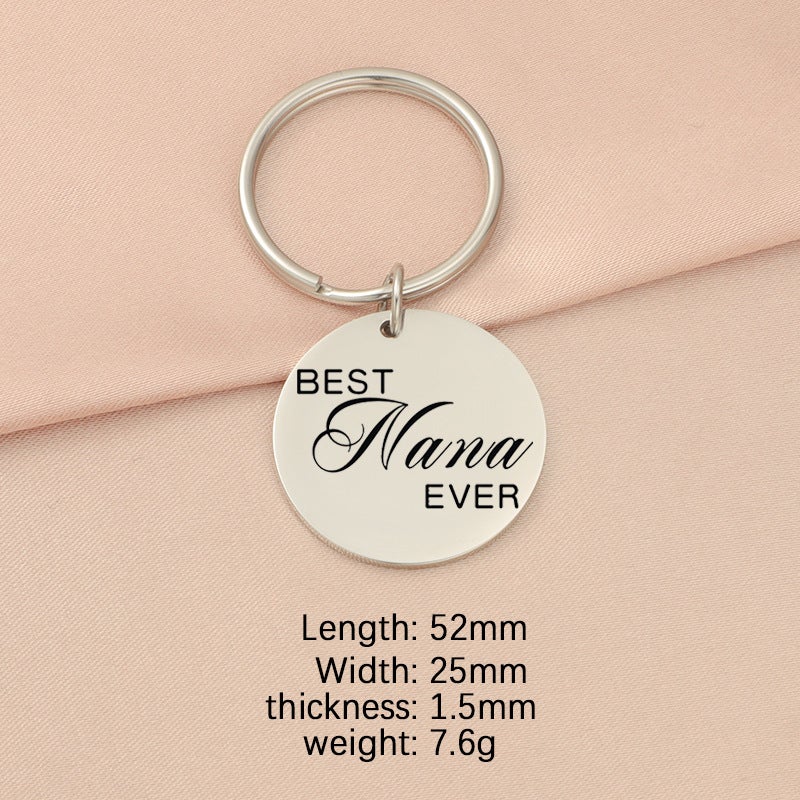 Cross-border hot selling stainless steel hanging DIY glossy laser lettering logo small tag jewelry pendant keychain Steel Nana