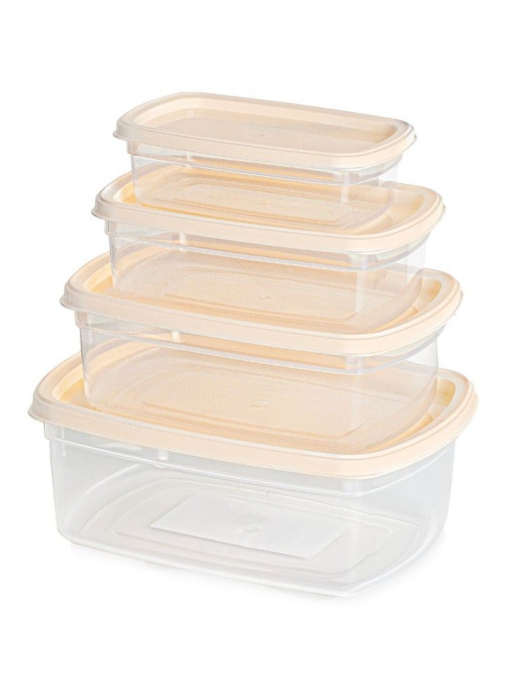 مجموعة صناديق تخزين سهلة، 4 قطع من حاويات الطعام البلاستيكية الشفافة بأغطية محكمة الإغلاق، خالية من مادة BPA، قابلة لإعادة الاستخدام، آمنة للاستخدام في غسالة الأطباق والفريزر، سعة 1220 مل، 750 مل، 430 مل، 225 مل، لون بيج