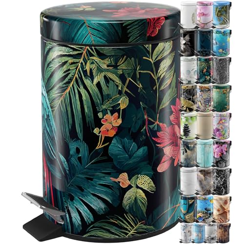 Sanilo Small Bathroom Trash Can with Lid 13 Gallon Lidded Tiny Trashcan for Garbage Mini Metal Bin with Soft Closing Mechanism Bath Room Accessoire Wastebin with Inner Bucket Exotic - Image 1