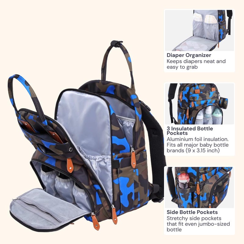 BabbleRoo Diaper Bag Backpack - Baby Essentials Travel Tote - Multi function Waterproof Diaper Bag, Travel Essentials Baby Bag with Changing Pad, Stroller Straps & Pacifier Case - Unisex, Blue Camo - Image 3