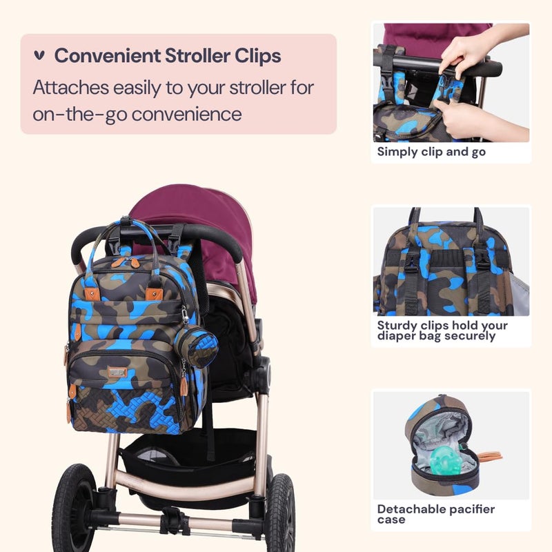 BabbleRoo Diaper Bag Backpack - Baby Essentials Travel Tote - Multi function Waterproof Diaper Bag, Travel Essentials Baby Bag with Changing Pad, Stroller Straps & Pacifier Case - Unisex, Blue Camo - Image 5
