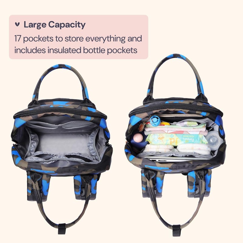BabbleRoo Diaper Bag Backpack - Baby Essentials Travel Tote - Multi function Waterproof Diaper Bag, Travel Essentials Baby Bag with Changing Pad, Stroller Straps & Pacifier Case - Unisex, Blue Camo - Image 2
