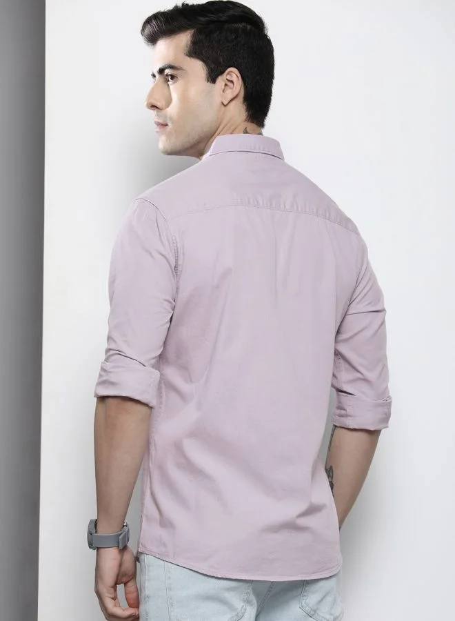 شركة المرآب الهندية Men Slim Fit Solid Full Sleeves Spread Collar Casual Shirt