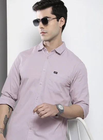 شركة المرآب الهندية Men Slim Fit Solid Full Sleeves Spread Collar Casual Shirt