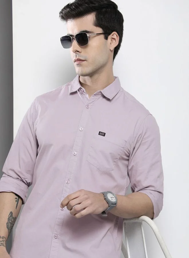 شركة المرآب الهندية Men Slim Fit Solid Full Sleeves Spread Collar Casual Shirt