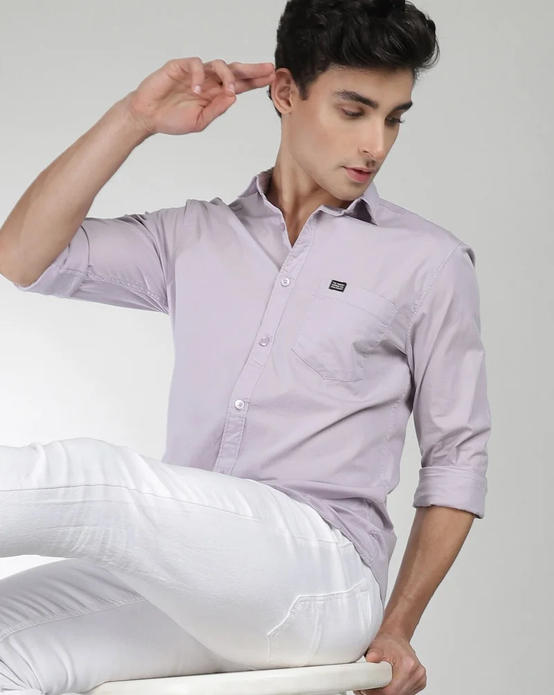 شركة المرآب الهندية Men Slim Fit Solid Full Sleeves Spread Collar Casual Shirt
