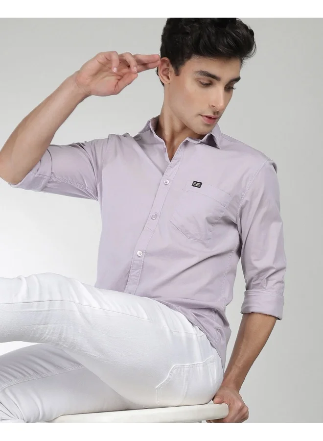 شركة المرآب الهندية Men Slim Fit Solid Full Sleeves Spread Collar Casual Shirt