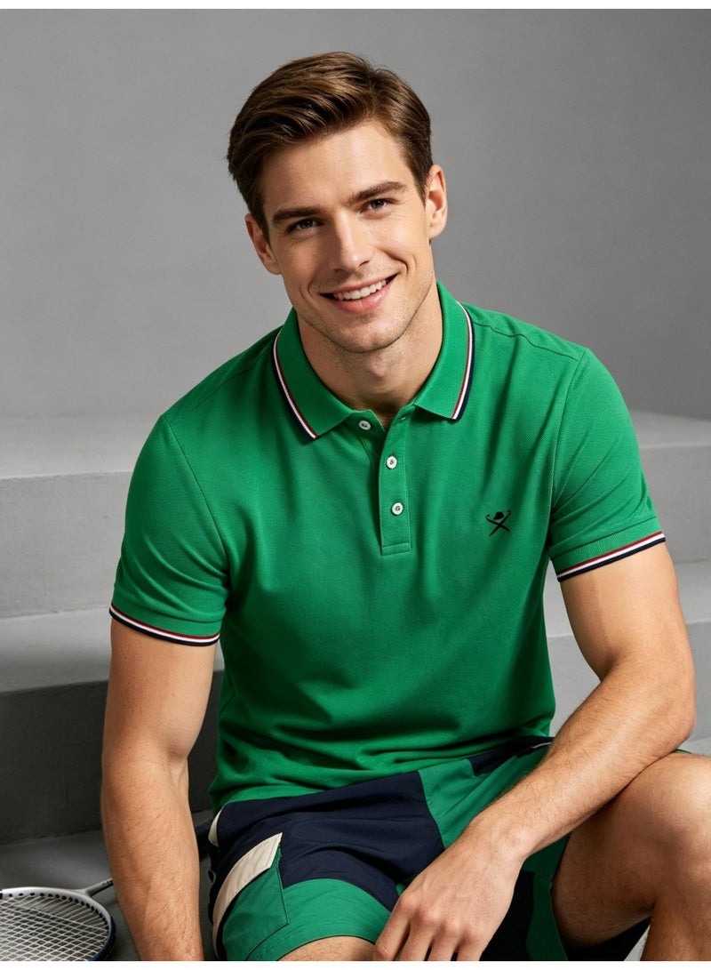 HACKETT LONDON Classic striped lapel POLO shirt for men and women couples with beaded cotton short sleeves. - Image 1