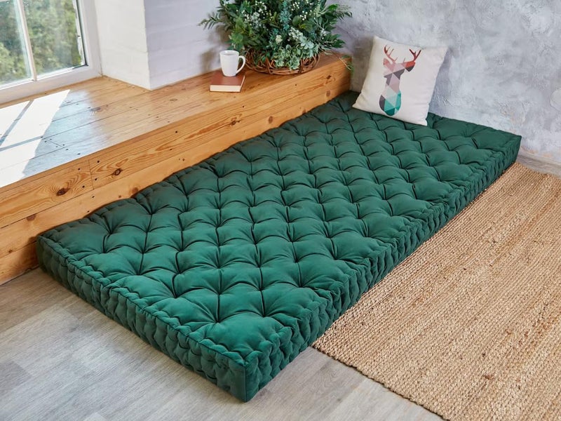 ATOOTFUSION Cotton Floor Mattress, 4 inch Thick Tufted Cushion, 72 x 30 inch, Foldable, Rollable Light Weight Cotton Mattress Dark Green - Image 5