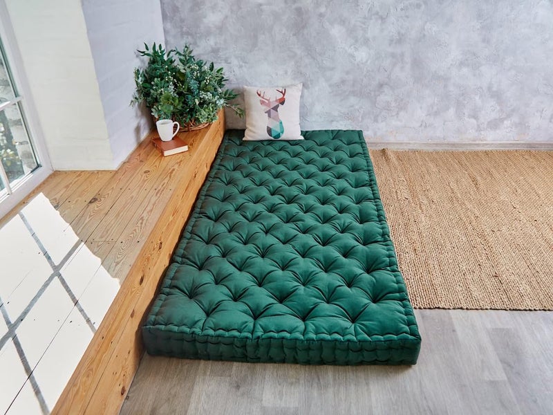 ATOOTFUSION Cotton Floor Mattress, 4 inch Thick Tufted Cushion, 72 x 30 inch, Foldable, Rollable Light Weight Cotton Mattress Dark Green - Image 4