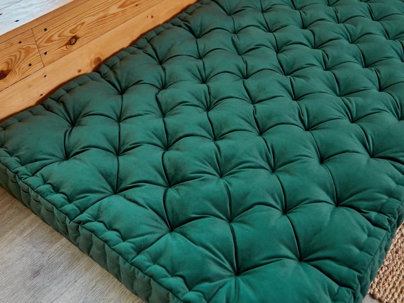 ATOOTFUSION Cotton Floor Mattress, 4 inch Thick Tufted Cushion, 72 x 30 inch, Foldable, Rollable Light Weight Cotton Mattress Dark Green - Image 3