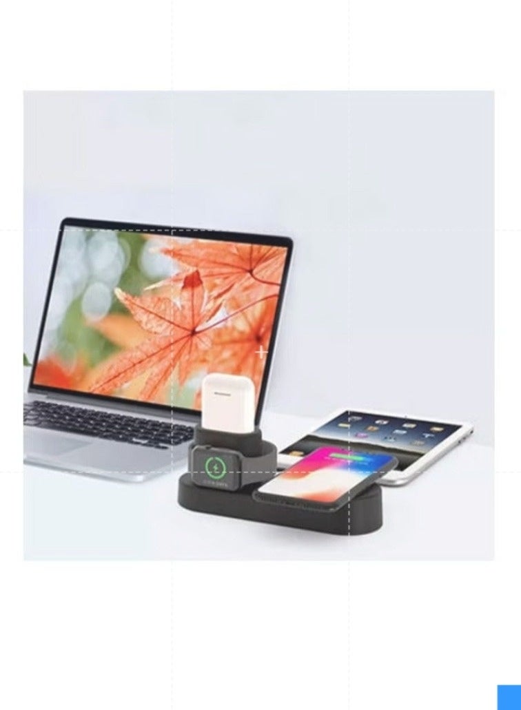 4-In-1 Wireless Charger Charging Stand Dock Station For Apple iWatch/iPhone/AirPods Black