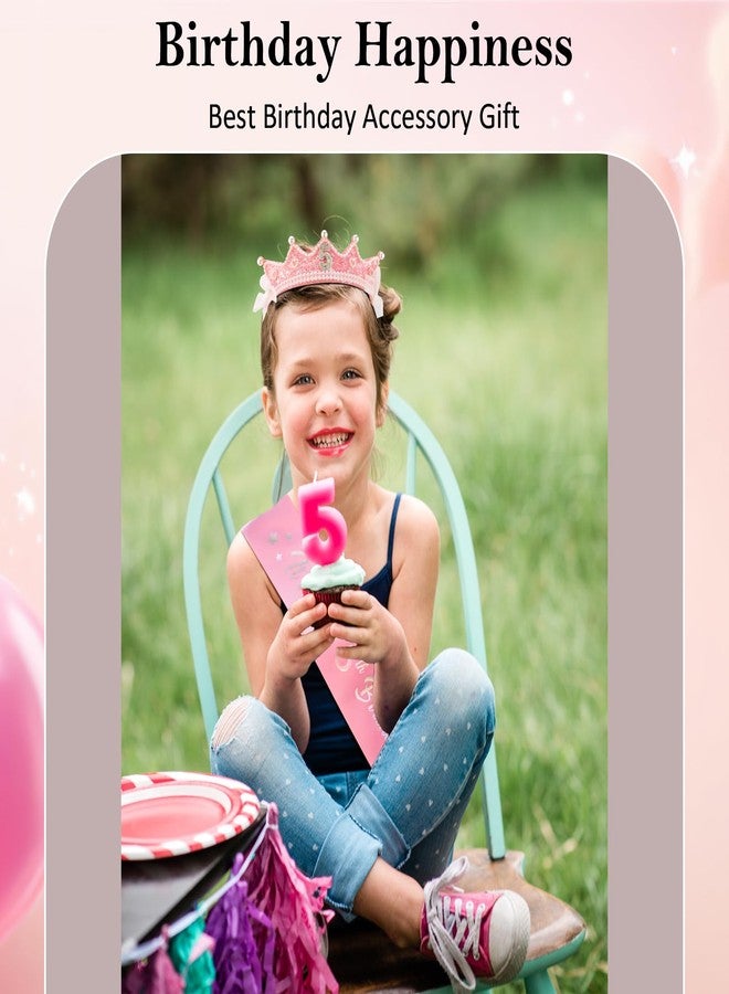 CUBACO Birthday Crown Headband 5th Birthday Girl Sash, Birthday Girl Headband Princess Pink Crown 5 Year Old Girl Gift Outfit Birthday Decorations,Suitable for Party Favors Decorations - Image 2