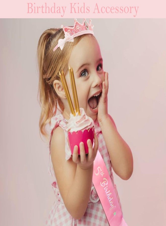 CUBACO Birthday Crown Headband 5th Birthday Girl Sash, Birthday Girl Headband Princess Pink Crown 5 Year Old Girl Gift Outfit Birthday Decorations,Suitable for Party Favors Decorations - Image 4
