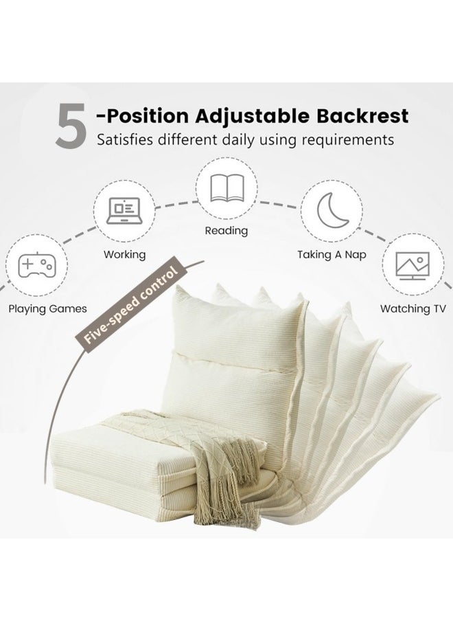 Floor Sofa with Back Support, 5 Reclining Poistion Adjustable Sofa Bed, Folding Lazy Sofa, Floor Lounge Chair, Gaming Recliner Bed  White
