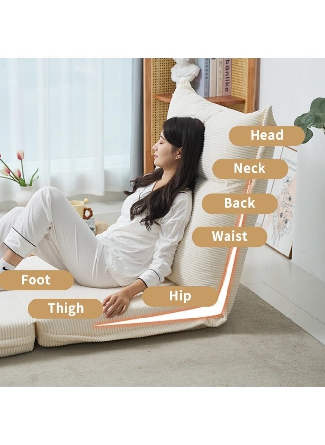 Floor Sofa with Back Support, 5 Reclining Poistion Adjustable Sofa Bed, Folding Lazy Sofa, Floor Lounge Chair, Gaming Recliner Bed  White