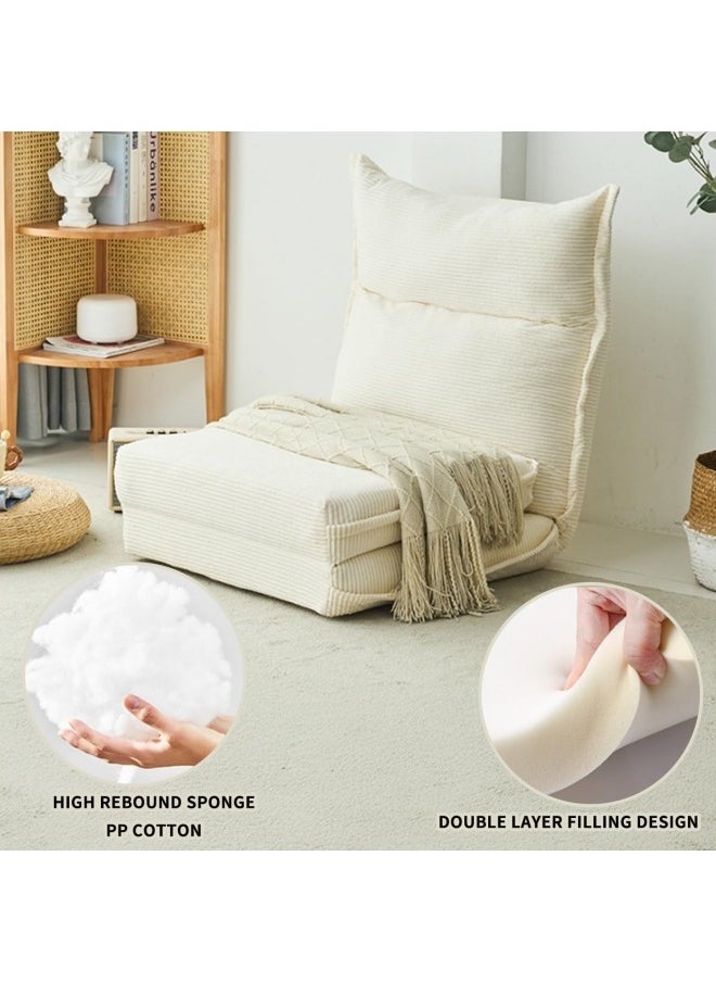 Floor Sofa with Back Support, 5 Reclining Poistion Adjustable Sofa Bed, Folding Lazy Sofa, Floor Lounge Chair, Gaming Recliner Bed  White