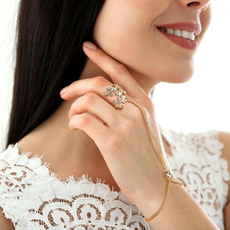 Excefore Silver Wedding Link Chain, Hand Chain Bracelet with Ring, Party & Everyday Jewelry for Women & Girls (6 Pieces) - Image 2