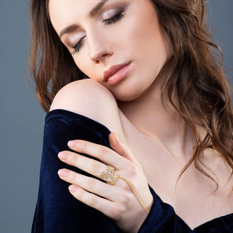 Excefore Silver Wedding Link Chain, Hand Chain Bracelet with Ring, Party & Everyday Jewelry for Women & Girls (6 Pieces) - Image 4