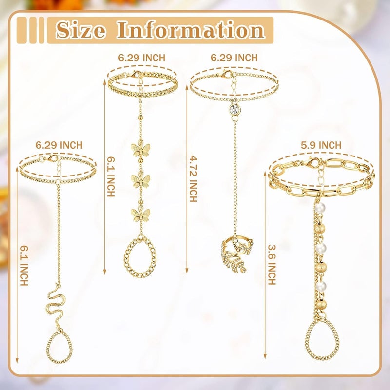 Excefore Silver Wedding Link Chain, Hand Chain Bracelet with Ring, Party & Everyday Jewelry for Women & Girls (6 Pieces) - Image 5