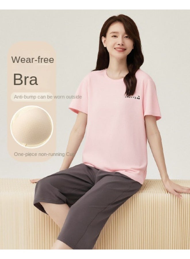 Top melon Built-in Bra Pads 100% Cotton】sunny Casual Women's Short-sleeve Loungewear Summer Pure Cotton Air-conditioning Sleepwear - Image 1
