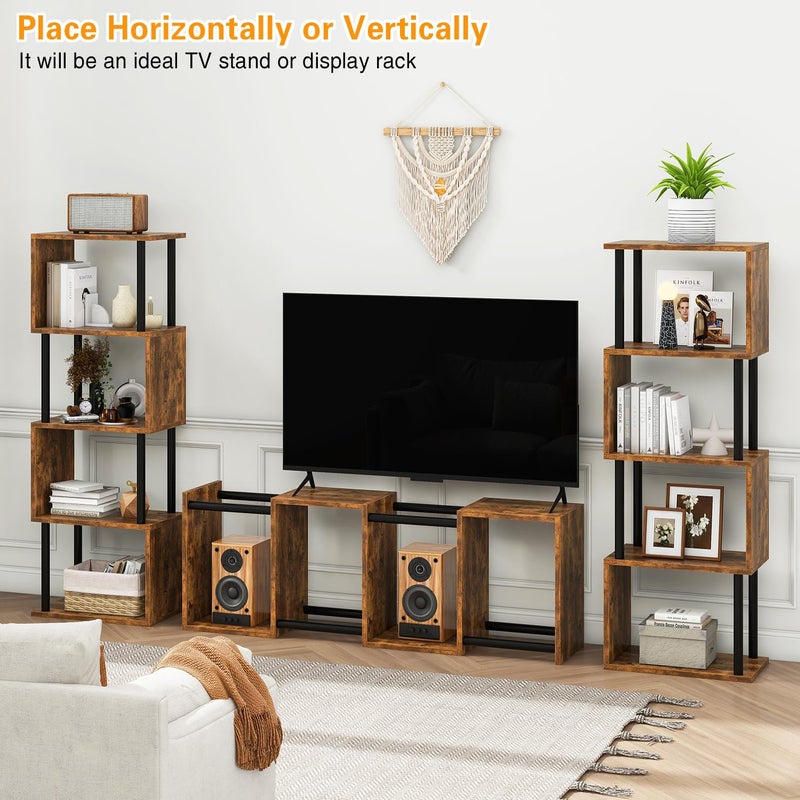 IBUYKE 5-Tier Tall Bookshelf,S-Shaped Geometric Bookcase, Wood Display Shelves with Storage,Industrial Bookshelf for Living Room Bedroom, Home Office, Rustic Brown WBC015H - Image 5